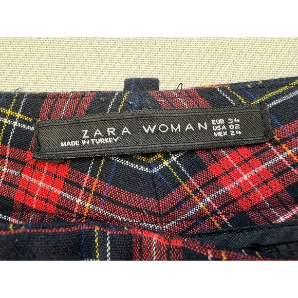 Zara Woman Plaid Trousers Size 2 Red & Black Classic Style - Picture 2 of 9